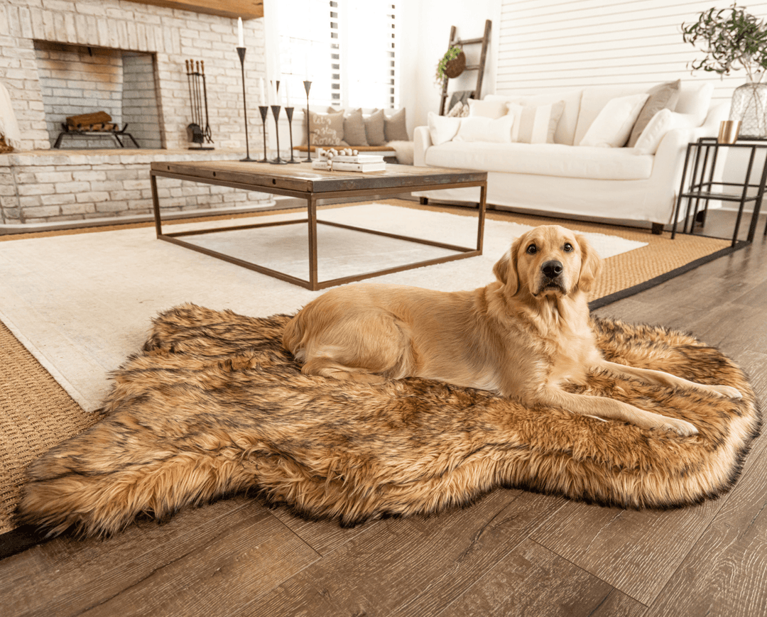 Paw.com PupRug Faux Fur Orthopedic Dog Bed, Curve Sable Tan