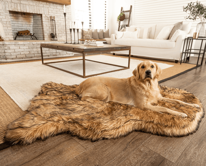 Paw.com PupRug Faux Fur Orthopedic Dog Bed, Curve Sable Tan