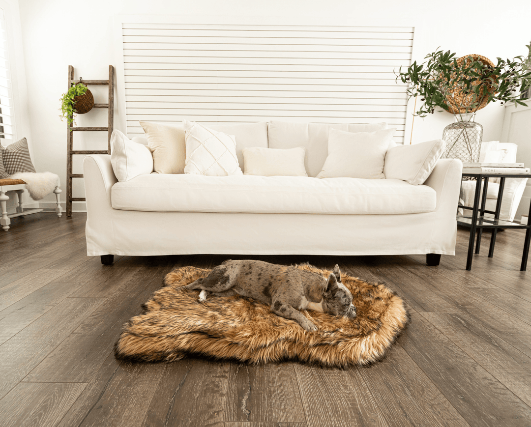 Paw.com PupRug Faux Fur Orthopedic Dog Bed, Curve Sable Tan