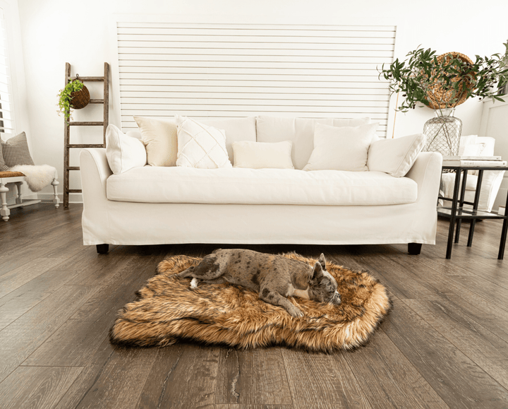 Paw.com PupRug Faux Fur Orthopedic Dog Bed, Curve Sable Tan