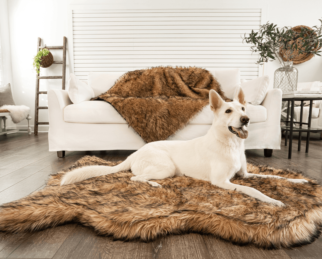 Paw.com PupRug Faux Fur Orthopedic Dog Bed, Curve Sable Tan