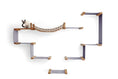 Charger l'image dans la visionneuse de la galerie, The Temple Giant Cat Tree on Wall by Catastrophic Creations; purple frame cat condo with wood connectors and rope bridge.
