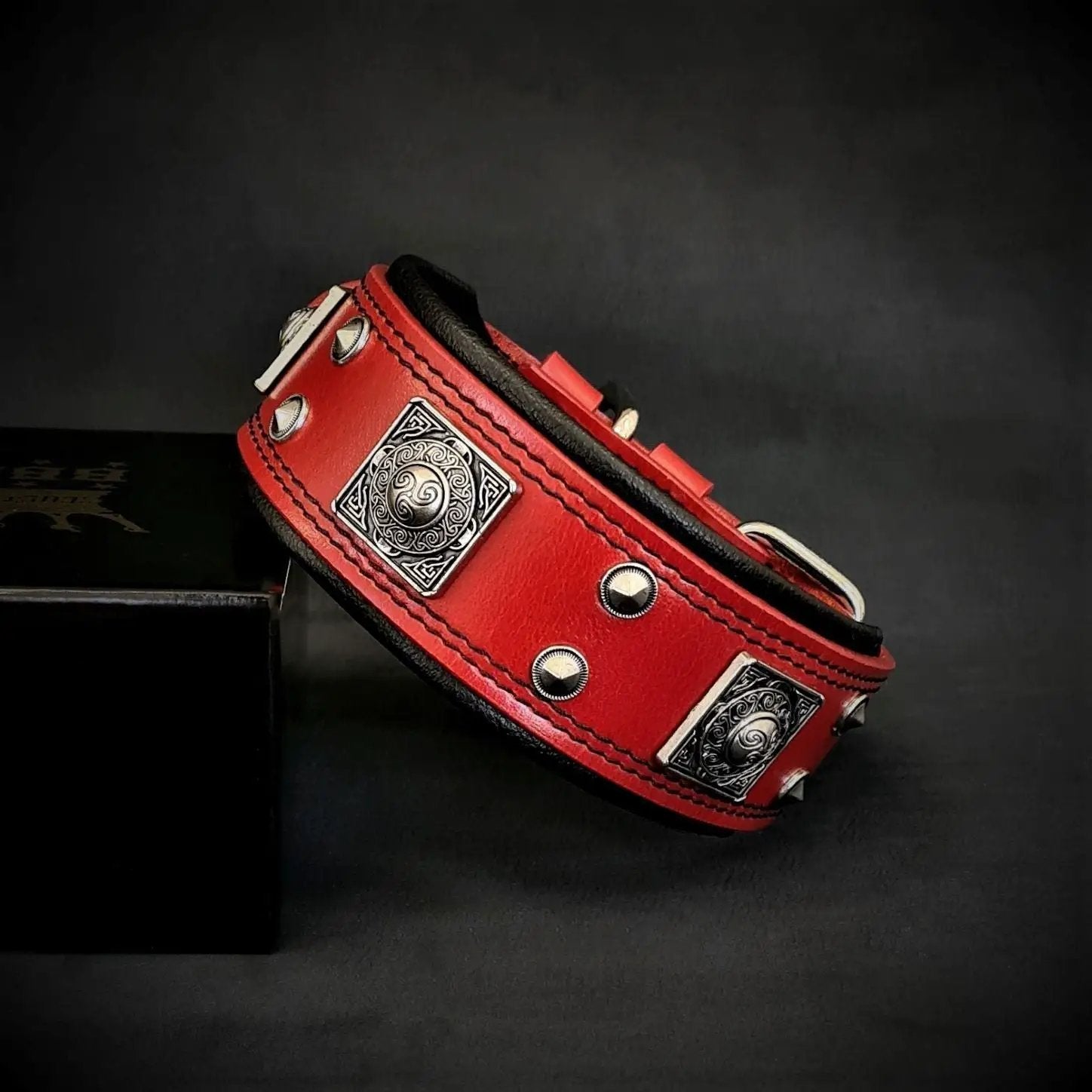 The "Eros" collar 2 inch wide Red - Pet Collars & Harnesses from Bestia Dog Gear