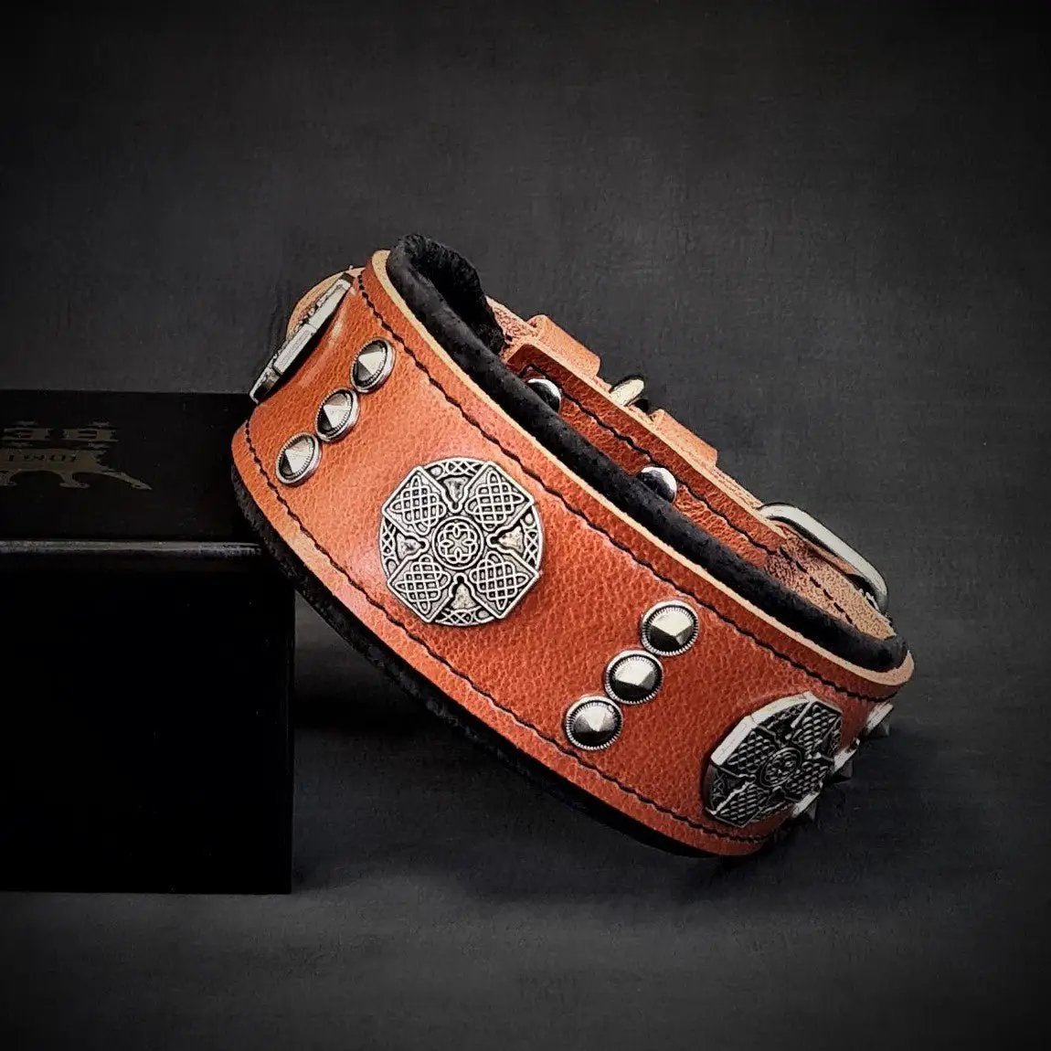 The "Maximus" collar 2 inch wide black & silver - Pet Collars & Harnesses from Bestia Dog Gear