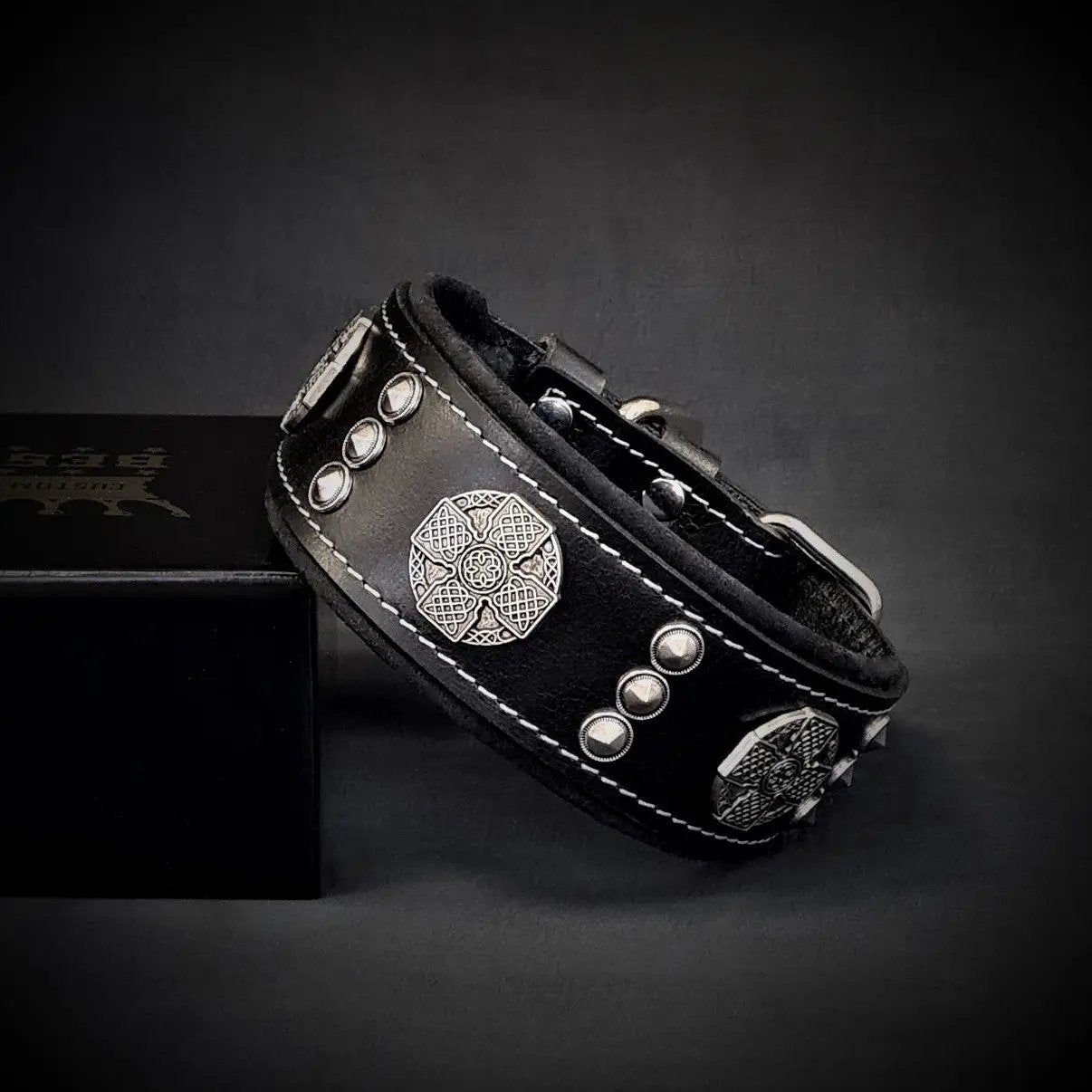 The "Maximus" collar 2 inch wide black & silver - Pet Collars & Harnesses from Bestia Dog Gear
