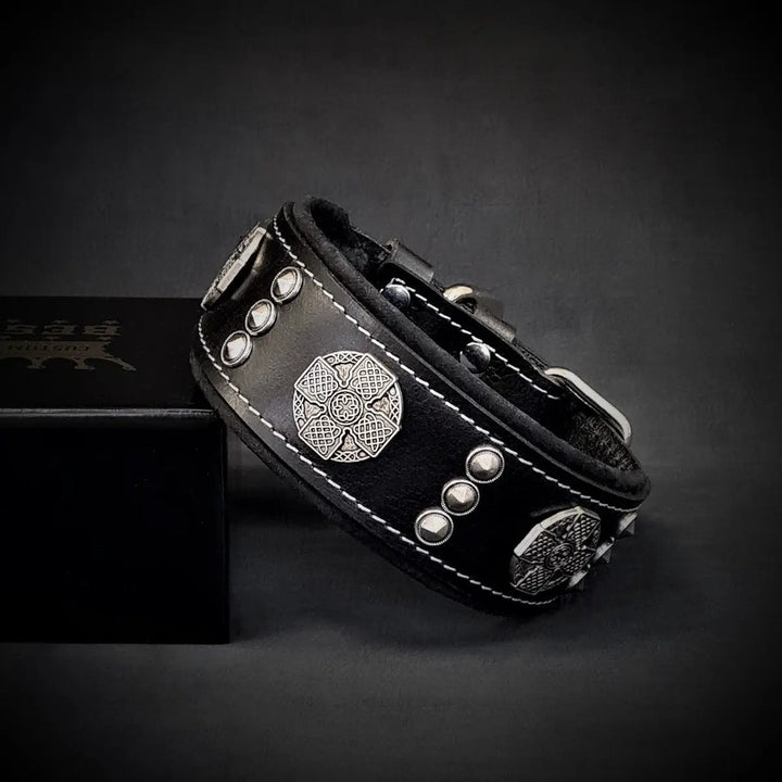 Bestia Maximus silver 2-inch leather dog collar