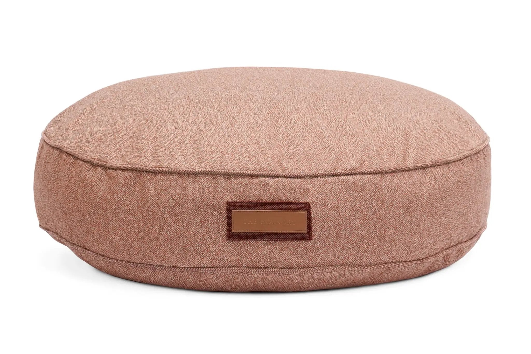 Round Pet Bed Pittie Pink Plush Recycled Plastic Fill by DC-The Houndry