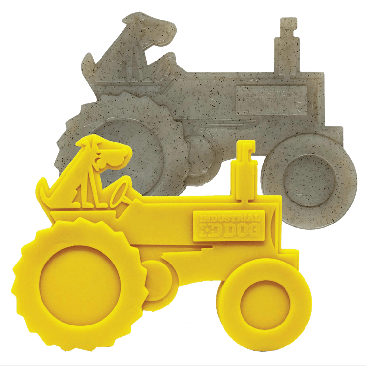SodaPup Tractor eChew nylon dog chew toy in yellow or brown