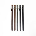 Cargar la imagen en la vista de la galería, Leather Dog Collar - Designer, five leather collars in brown, tan, olive, gray, and black with silver buckles and rings
