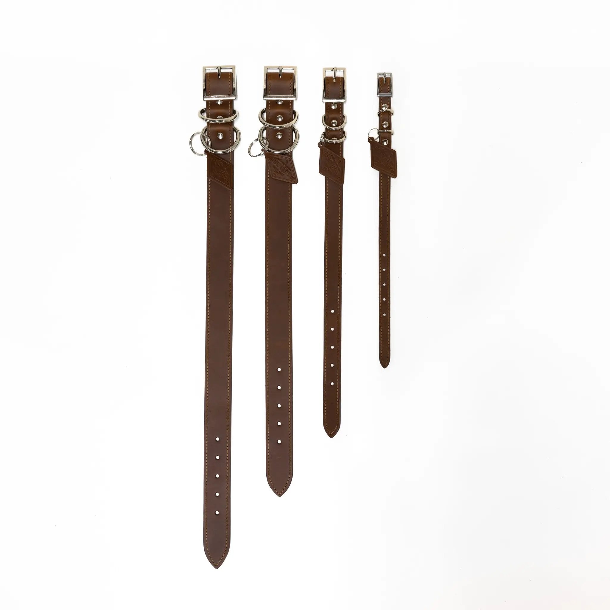 Leather dog collars designer brown leather with silver hardware, set of 4 by For Animals, With Love