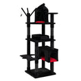 Load image into Gallery viewer, Cat tree 70-Inch Gothic black with castle and coffin bed, red plush cushions.
