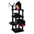 Load image into Gallery viewer, 70-Inch Gothic Cat Tree by DirectDeals, black with castle bed and coffin bed; two cats visible.
