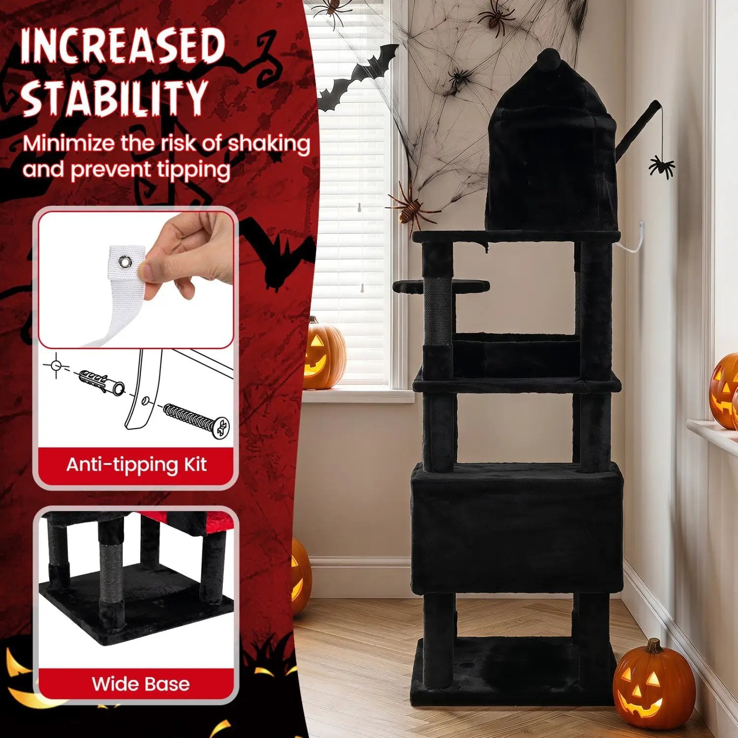 70-Inch Gothic Cat Tree with Castle and Coffin Bed, black, DirectDeals