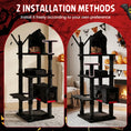 Load image into Gallery viewer, 70-Inch Gothic Cat Tree by DirectDeals, black plush with castle enclosure and coffin bed.
