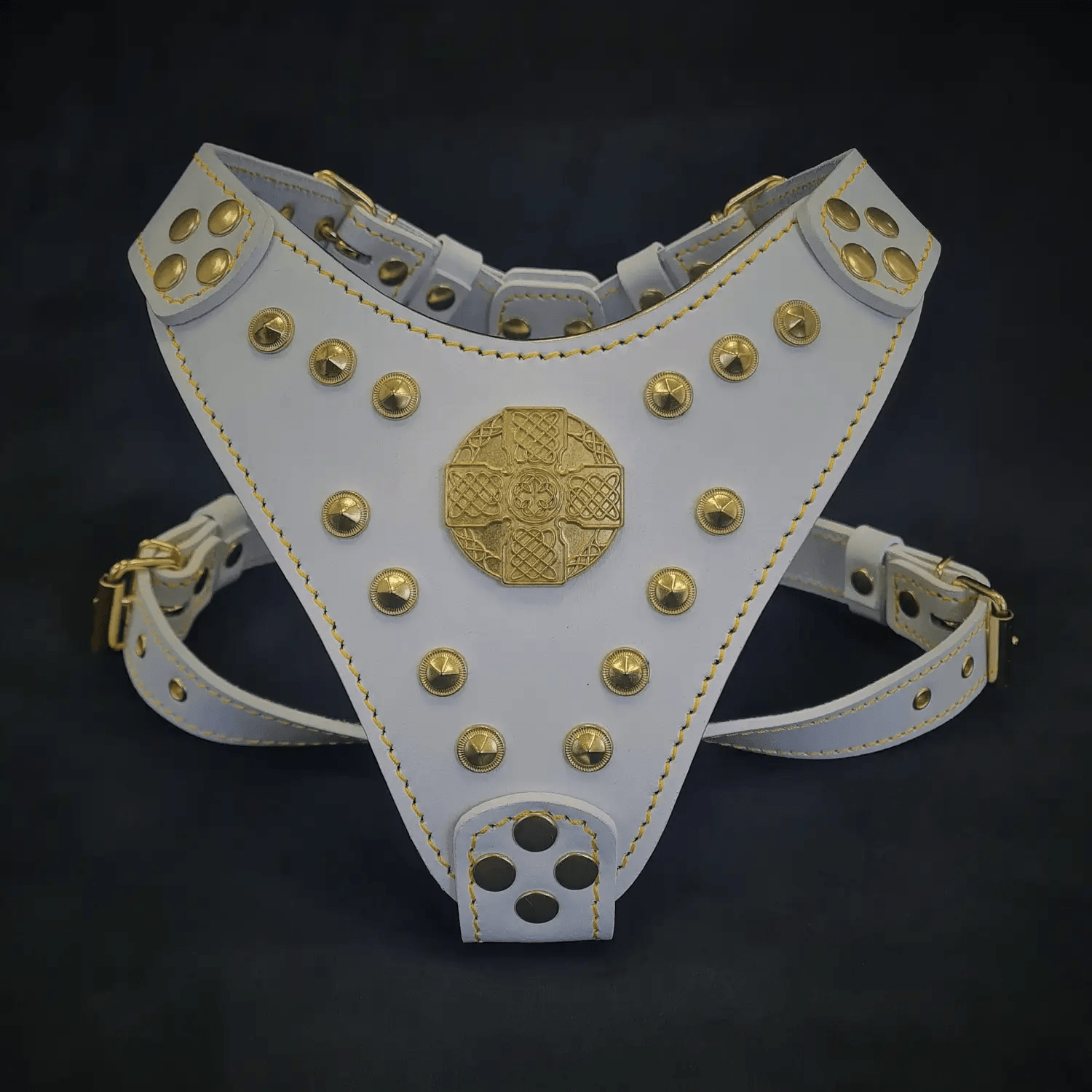 The ''Maximus'' harness White & Gold Small to Medium Size - Pet Collars & Harnesses from Bestia Dog Gear