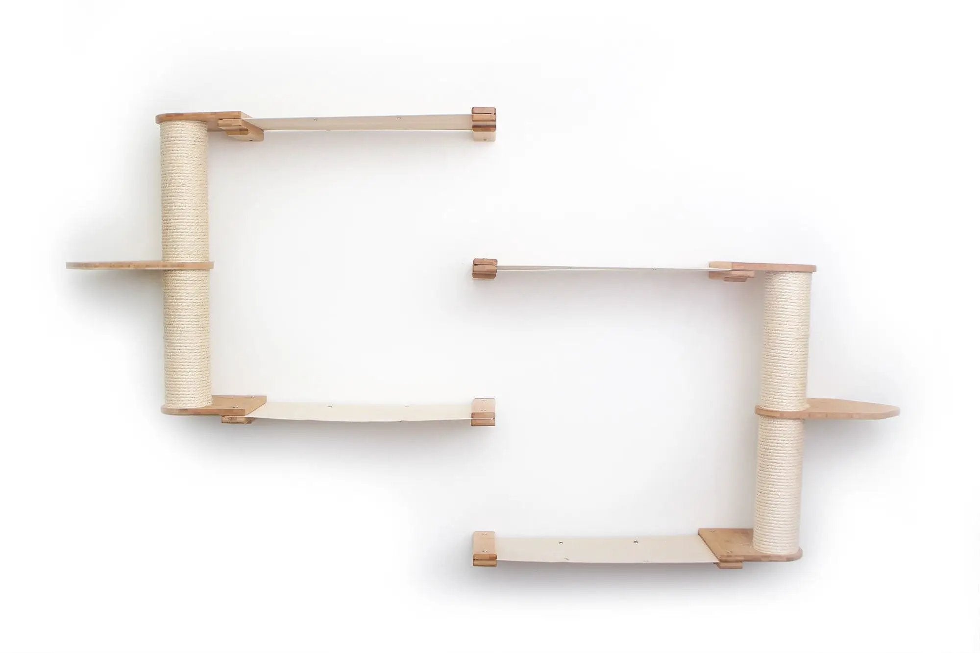 The Catacombs Cat Tree Scratching Post System cat condo in natural wood with sisal rope posts