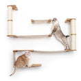 Bild in Galerie-Betrachter laden, The Roman wall-mounted cat scratcher tree by Catastrophic Creations; beige sisal posts on wood platforms, 2 cats.
