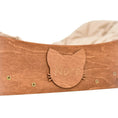 Load image into Gallery viewer, Floating cat shelf perch in oak wood with a cat silhouette cutout.
