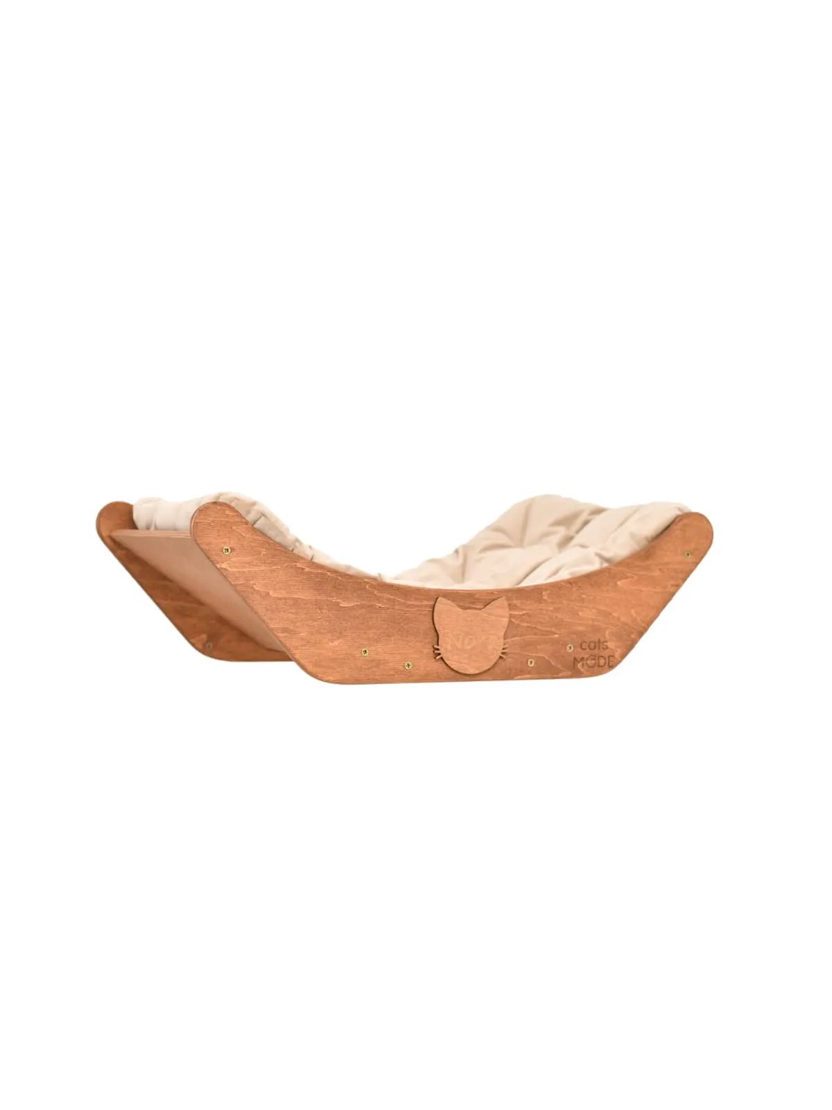 Floating Cat Shelf Perch Oak cat bed in oak wood with beige cushion by Enjoy The Wood B2B