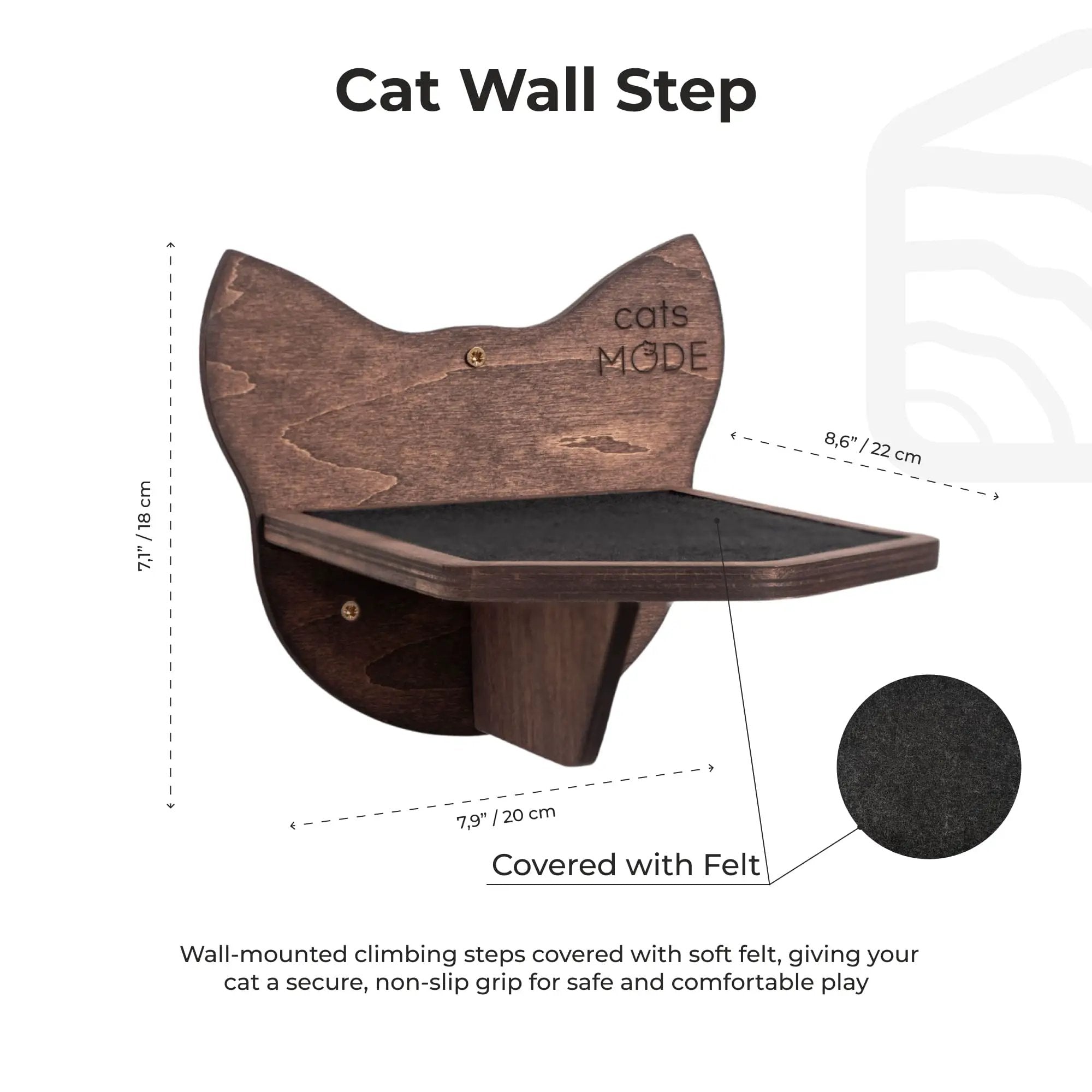 Enjoy The Wood Premium Dark Walnut Wall Mounted Wooden Cat Step by Enjoy The Wood