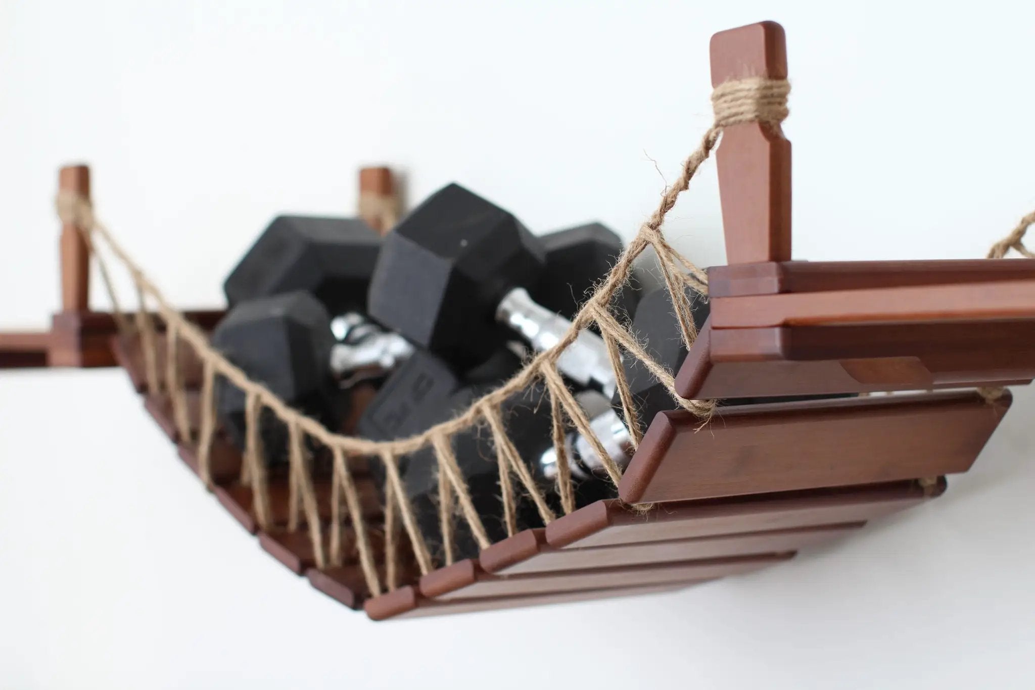 Cat Wall Bridge and Shelf Set by Catastrophic Creations; wooden cat bridge with rope accents