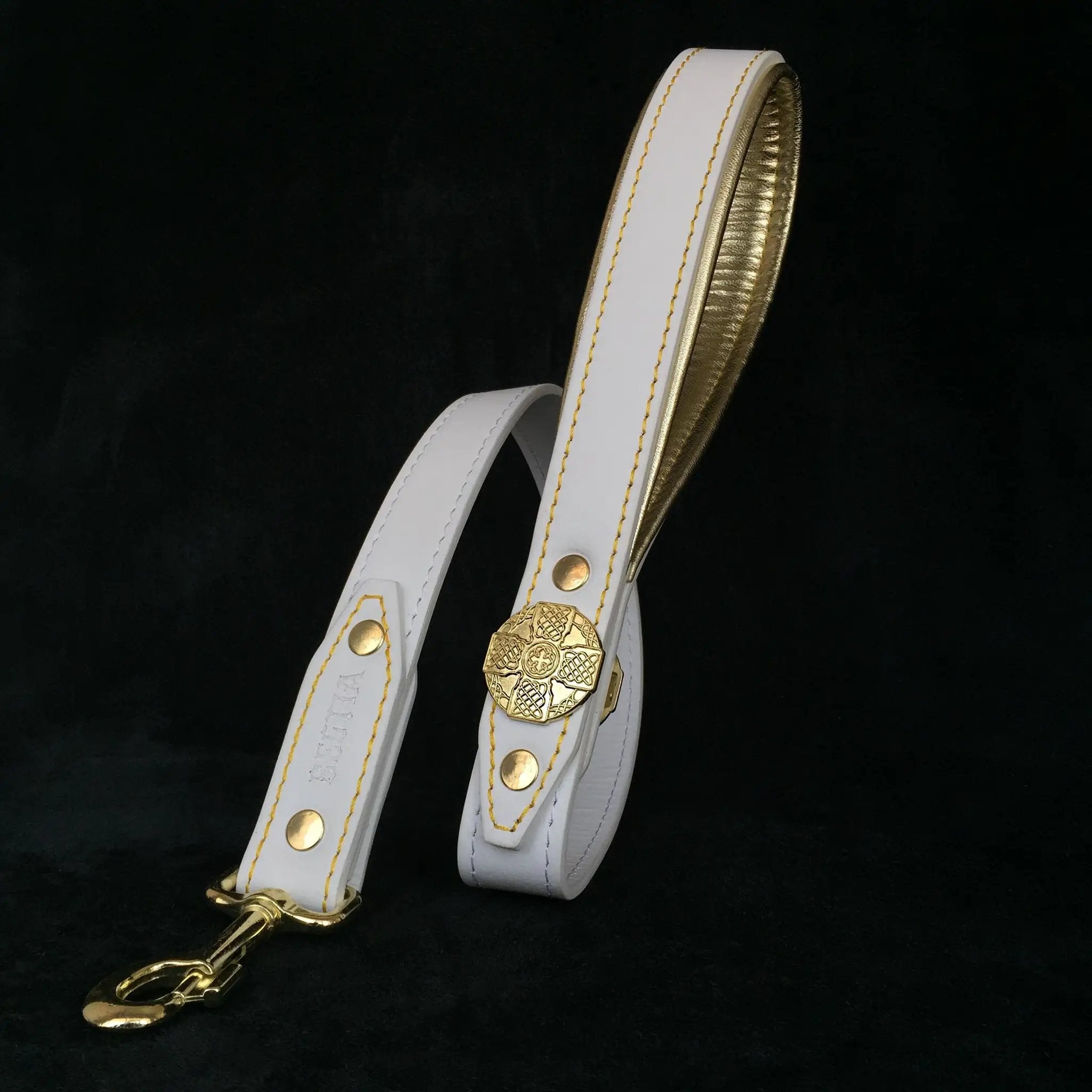 The "Maximus" leash white & gold - Pet Leashes from Bestia Dog Gear