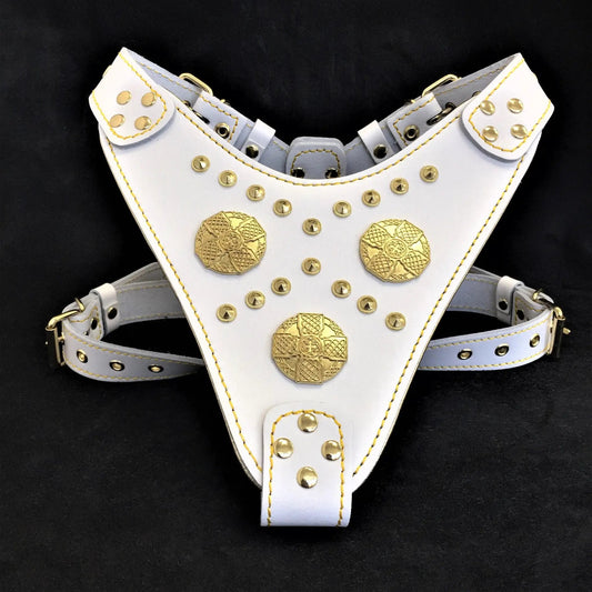 Bestia Maximus White Dog Harness Italian Belt Leather Lamb Padding Secure Large by Bestia Dog Gear