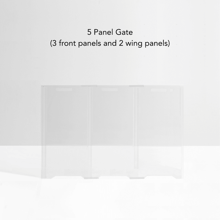 Hiddin Clear Front Pet Gate with Pivoting Side Panels