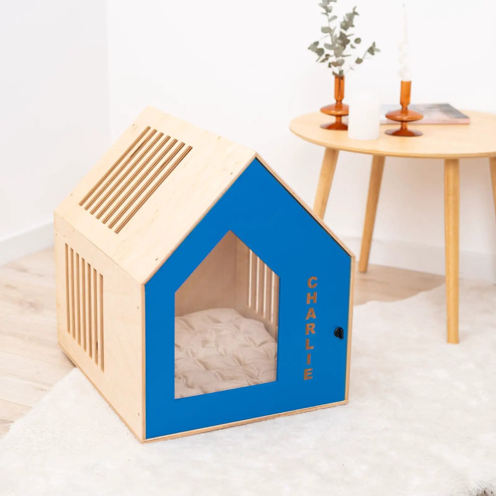 Booth Premium Blue Wooden Dog House Compact Indoor Puppy Secure Retreat For Small Pets Polished Look by Enjoy The Wood