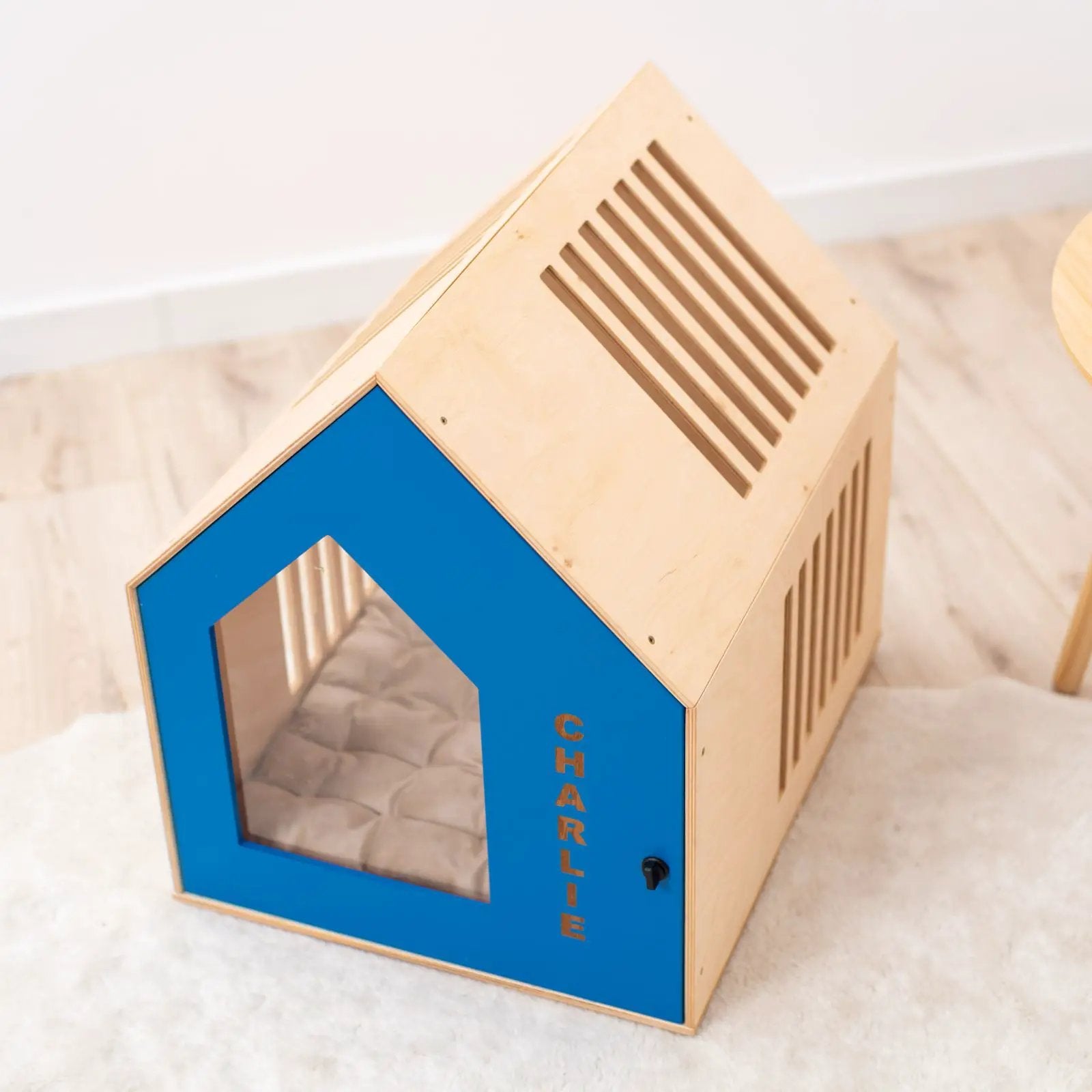 Booth Premium Blue Wooden Dog House Compact Indoor Puppy Secure Retreat For Small Pets Polished Look by Enjoy The Wood