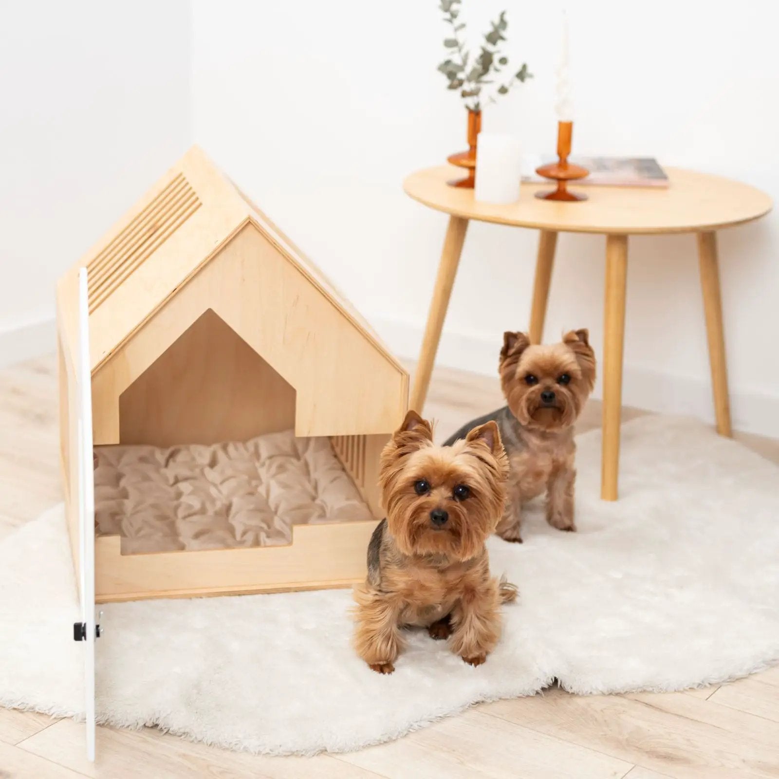 White Booth Style Wooden Dog House For Small Indoor Breeds Durable Pet Bed Room Decor Furniture Shelter Safe Space by Enjoy The Wood