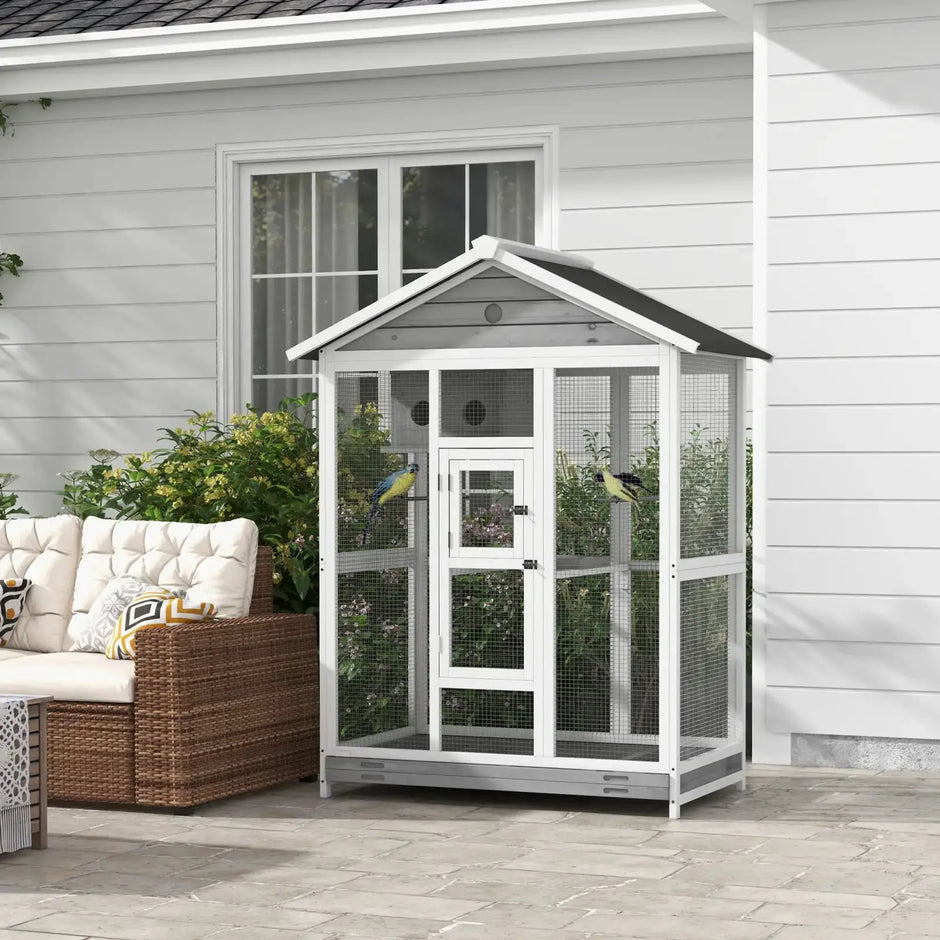 EcoFlock Luxury Wooden Outdoor Aviary - Spacious Rainproof Bird Coop by ARBA Global