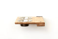 Carica l'immagine nel visualizzatore della galleria, Wall Mounted Cat Feeding Shelf with two stainless steel bowls on a light bamboo wood base, mounting screws visible
