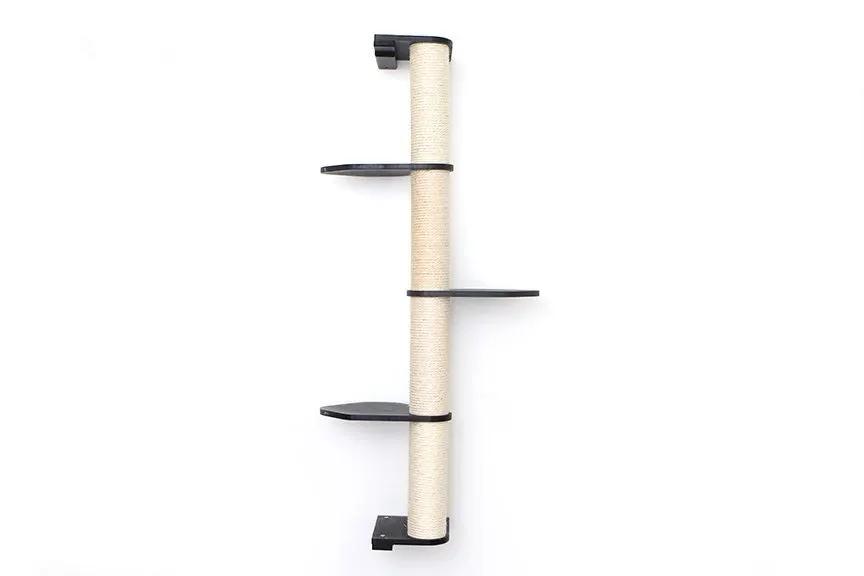 Wall Mounted Cat Climbing Pole - Sisal with beige sisal-wrapped pole and four black platforms, wall-mount hardware included.