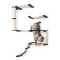 Carica l'immagine nel visualizzatore della galleria, The Deluxe Cat Fort - Modern Cat Condo by Catastrophic Creations, beige wood with sisal post; 2 cats.
